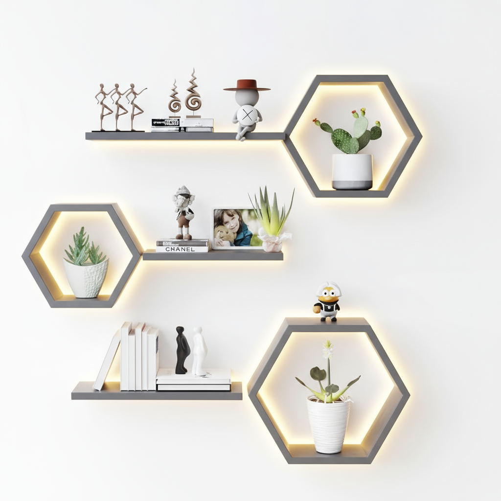 REPISAS HEXAGONALES CON LUCES LED