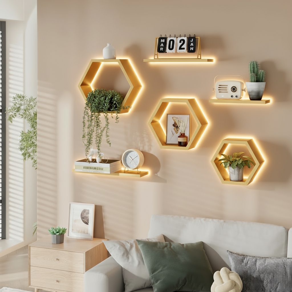 REPISAS HEXAGONALES CON LUCES LED