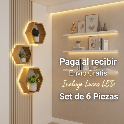 REPISAS HEXAGONALES CON LUCES LED